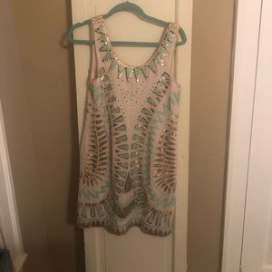 EUC Verty Sequin Dress Size Small Blues and Tan